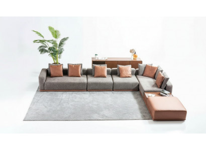 Grau Wunnzëmmer Sëtz Wunnlandschaft Eckgarnitur Designer Stoffsofa