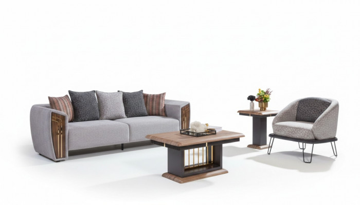 Grau robust Sofa Garnitur Polster Dräisëtzer Textil Fautteuil Canapé Garnitur