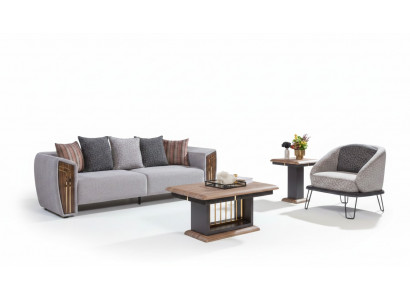 Grau robust Sofa Garnitur Polster Dräisëtzer Textil Fautteuil Canapé Garnitur