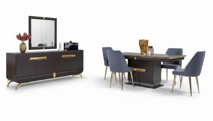 Iesszëmmer Edelstol Garnitur Designer Iessdësch 4x Stull Kommode 7 Deeler