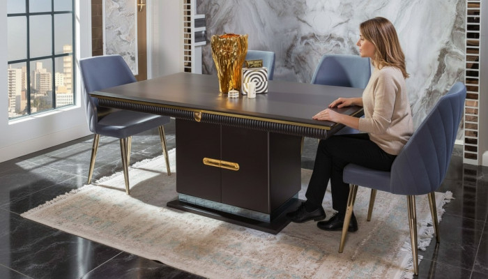 Luxuriéis Edelstol Iesszëmmer Set Moderne Iessdësch 4x Polsterstullën