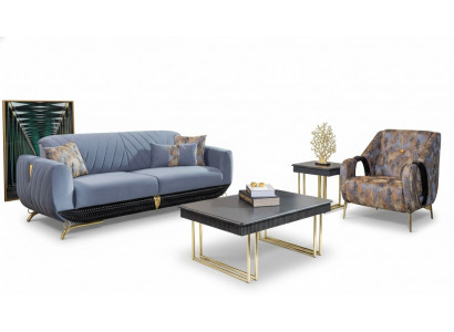 Modern Polster Wunnzëmmer Miwwelen Designer Bloen Dräisëtzer Sëtz 4 Deeler