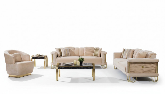 Modernt beiges Sofagarnitur 3+3+1 Sëtzer Designer Polstersëtz Miwwelen