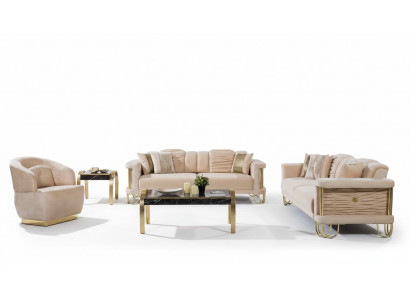 Modernt beiges Sofagarnitur 3+3+1 Sëtzer Designer Polstersëtz Miwwelen