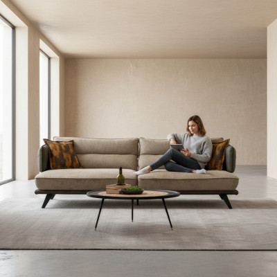 Sofa 3 Sëtzer Polstersofa Méifarweg Textill Sëtz Design Stoff Modern Sofas