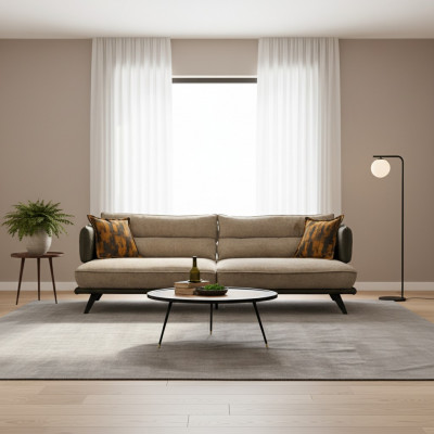 Sofa 3 Sëtzer Polstersofa Méifarweg Textill Sëtz Design Stoff Modern Sofas