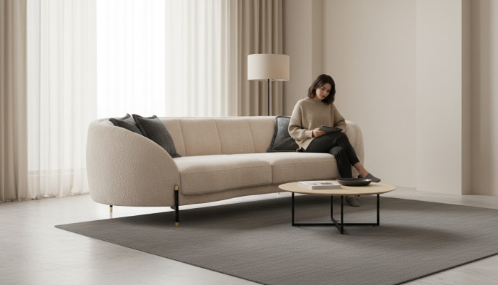 Couch Këssen Beige Design Sofa 4 Sëtz Sofas Textil Design Sofa Miwwelen nei