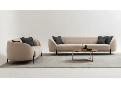 Modern Sofa 3 Sëtzer Beige Héichwäerteg Polster Sofas Design Textil nei