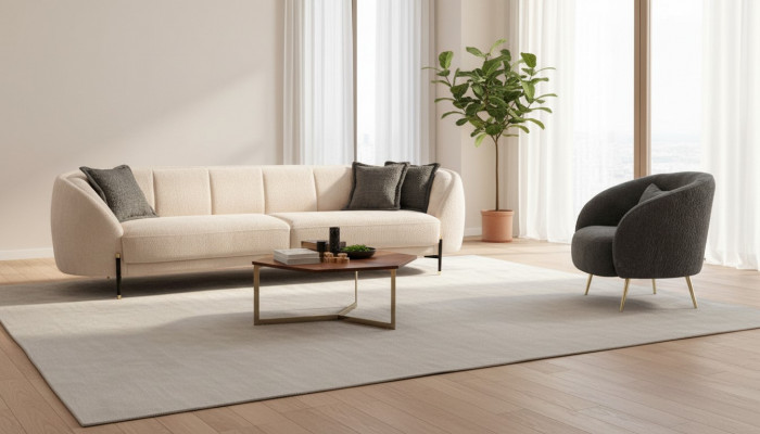 Moderne Sessel Polster Sofa 3-Sëtzer Beige Héichwäerteg Sofas Design Textil nei