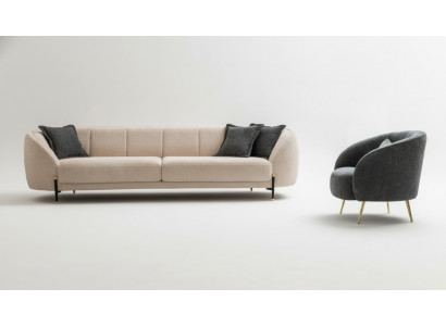 Moderne Sessel Polster Sofa 3-Sëtzer Beige Héichwäerteg Sofas Design Textil nei