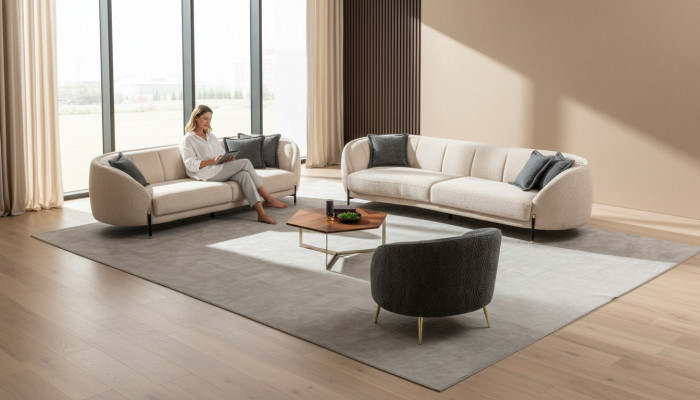 Canapé-Set 4 3 1 Sëtz Wunnzëmmer Komplett Sofa-Set Beige Modern Set