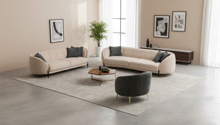 Canapé-Set 4 3 1 Sëtz Wunnzëmmer Komplett Sofa-Set Beige Modern Set