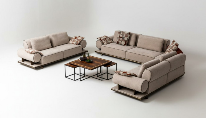 Stoffcouch Couch Wunnlandschaft Eck Design Modern Sofa Eckssofa L-Form Beige Nei