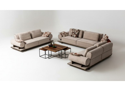 Stoffcouch Couch Wunnlandschaft Eck Design Modern Sofa Eckssofa L-Form Beige Nei