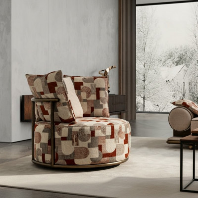Modern méi faarwegen Fotell Design Sofa Sëtz Luxus Relax Textil Lounge Polster.