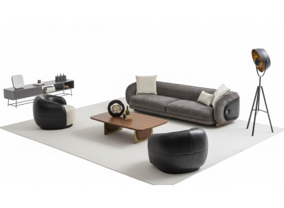 Modern grénger Sofa Set: Set vun dräi-Setzer Sofas mat zwee Still fir d'Wunnezëmmer.