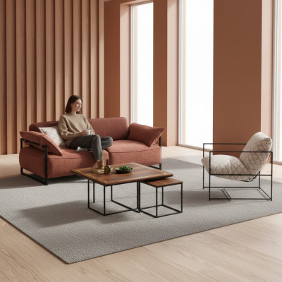 Wunngszëmmer Rosa Textil Canapé 3 Sëtzer Luxus Miwwelen Sëtz Design Lounge nei