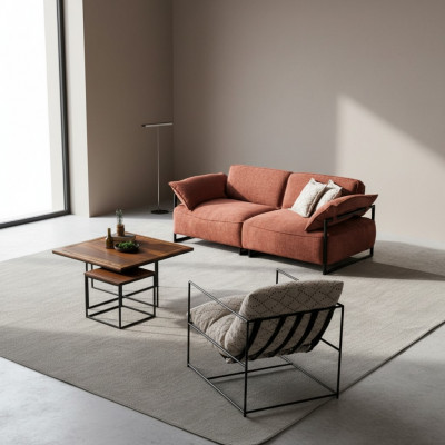 Wunngszëmmer Rosa Textil Canapé 3 Sëtzer Luxus Miwwelen Sëtz Design Lounge nei