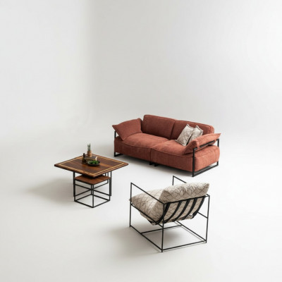Wunngszëmmer Rosa Textil Canapé 3 Sëtzer Luxus Miwwelen Sëtz Design Lounge nei