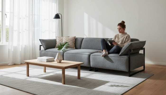Wunnzëmmer Textil Sofa 3-Sëtzer Luxusmiwwelen Sëtz Design Canapé Lounge nei