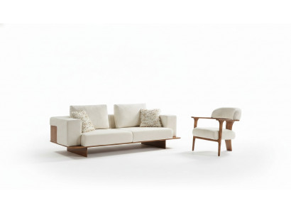 Modern wäiss Sofagarnitur 3 1 Sëtzer Textil Holz Still Komplett Set nei