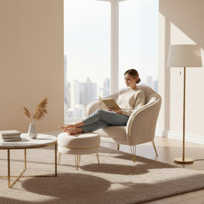 Chesterfield Design Beige Sofa Fauteuil Polster Canapéen Canapéë 1 Sëtz Neien