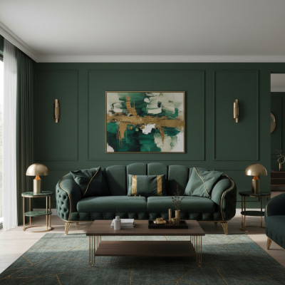 Chesterfield 2x 3-Sëtzer Couch Këssen Sëtz Textil Stoff Couchen Sofa