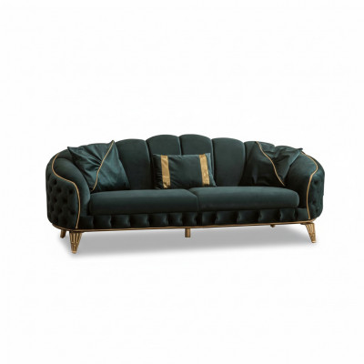 Chesterfield 2x 3-Sëtzer Couch Këssen Sëtz Textil Stoff Couchen Sofa