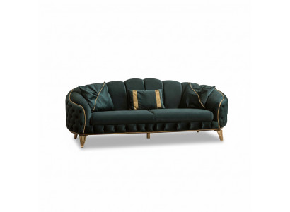 Chesterfield 2x 3-Sëtzer Couch Këssen Sëtz Textil Stoff Couchen Sofa