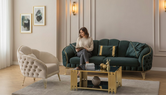 Stilvoll Wunnzëmmer Komplett 3tlg Dräisëtzer Sofa Couch Luxus 2x Fautteuil