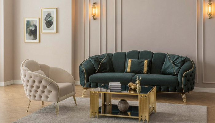 Stilvoll Wunnzëmmer Komplett 3tlg Dräisëtzer Sofa Couch Luxus 2x Fautteuil