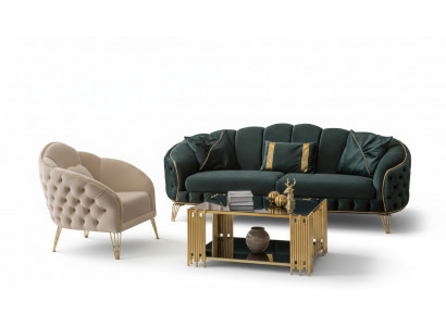 Stilvoll Wunnzëmmer Komplett 3tlg Dräisëtzer Sofa Couch Luxus 2x Fautteuil