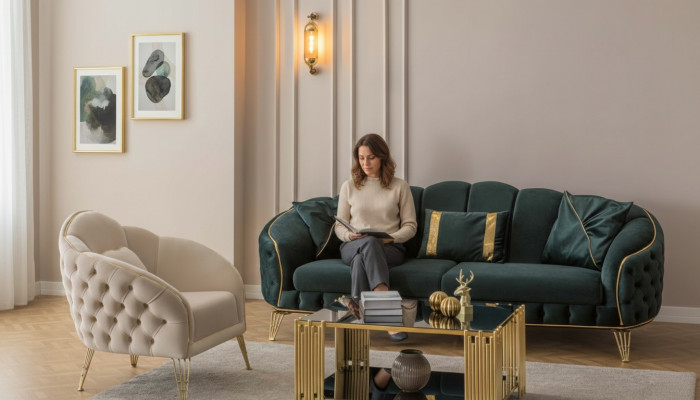 Komplett Wunnzëmmer 3tlg stilvoll Dräisëtzer Sofa Couch Luxus 2x Sessel
