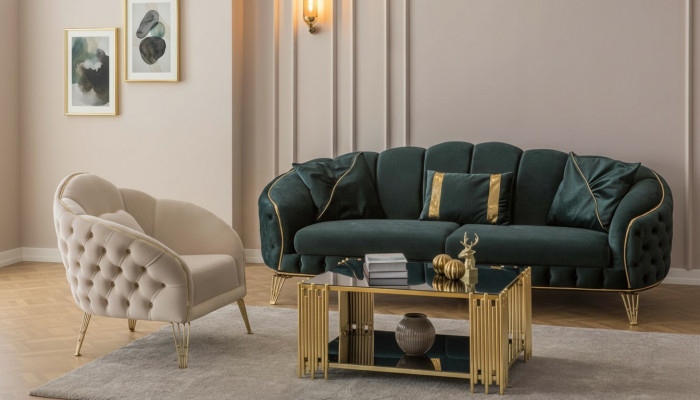 Komplett Wunnzëmmer 3tlg stilvoll Dräisëtzer Sofa Couch Luxus 2x Sessel