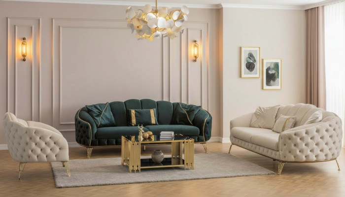 Komplett Wunnzëmmer 4-Teile stilvoll x2 3-Sëtzer Couch Modern 2x Fotell.
