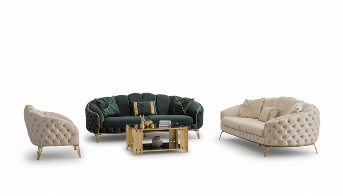 Komplett Wunnzëmmer 4-Teile stilvoll x2 3-Sëtzer Couch Modern 2x Fotell.