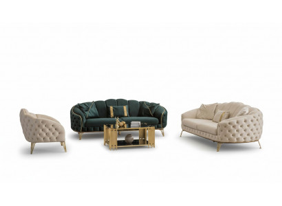 Komplett Wunnzëmmer 4-Teile stilvoll x2 3-Sëtzer Couch Modern 2x Fotell.