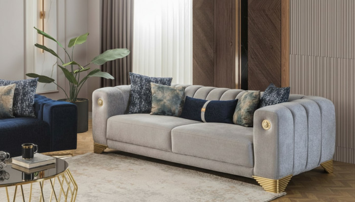 Wunnzëmmer Sofa 3 Sëtzer Gro Polster Sofas Design Holz Textil nei Modern