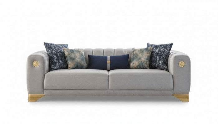 Wunnzëmmer Sofa 3 Sëtzer Gro Polster Sofas Design Holz Textil nei Modern