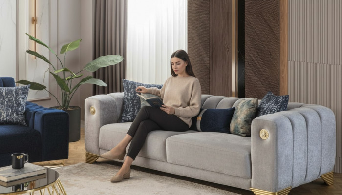Polsterkanapé x2 3-Sëtzer Sofas Textil Sëtz Design Sofas Modern Nei