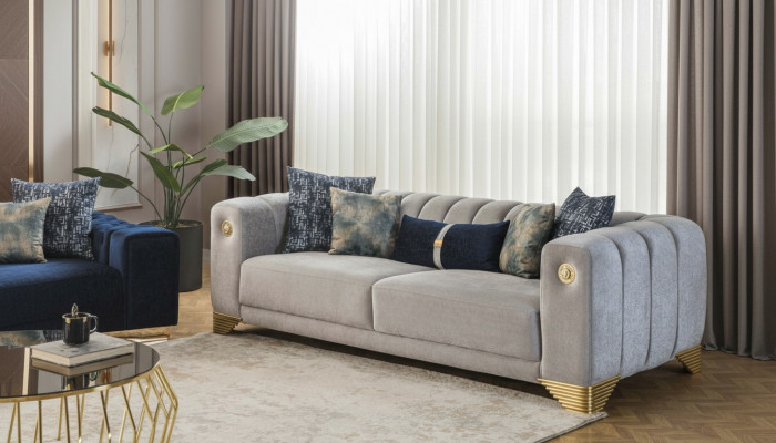 Polsterkanapé x2 3-Sëtzer Sofas Textil Sëtz Design Sofas Modern Nei