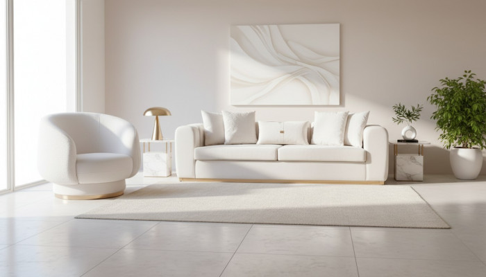 Wäisse Wunnzëmmer Sofa Set Polstermöbel 4-Sëtzer Stoff Relaxsessel 2tlg