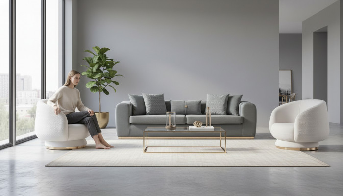 Grau-wäisse Wunnzëmmer Sëtz-Set Luxuriéis gestoppt Couchen 4 Sëtzer Fauteuil