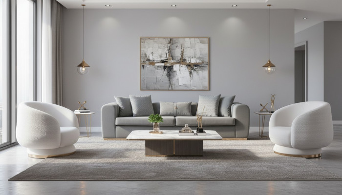 Grau-wäisse Wunnzëmmer Sëtz-Set Luxuriéis gestoppt Couchen 4 Sëtzer Fauteuil