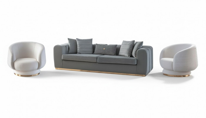Grau-wäisse Wunnzëmmer Sëtz-Set Luxuriéis gestoppt Couchen 4 Sëtzer Fauteuil