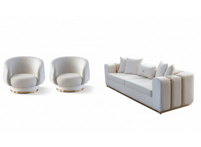 Wäiss Wunnzëmmer Sofa Stilvoller 4-Sëtz Designer 2x Still Nei 3 Stéck.