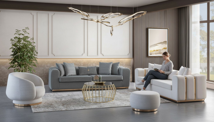 Grau-Wäiss Wunnzëmmer Polstersofaen Designer Sëtz 4-Sëtzer Luxus Miwwelen