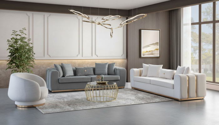 Grau-Wäiss Wunnzëmmer Polstersofaen Designer Sëtz 4-Sëtzer Luxus Miwwelen