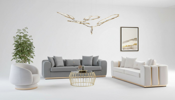 Grau-Wäiss Wunnzëmmer Polstersofaen Designer Sëtz 4-Sëtzer Luxus Miwwelen