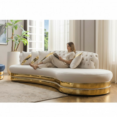 Half-ronn wäiss Chesterfield Canapé Designer 3-Sëtzer Gestofféiert Miwwel Nei